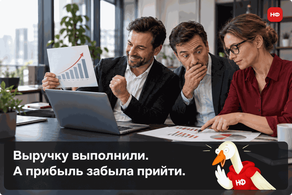 Команда радуется выполнению плана выручки и обнаруживает недовыполнение прибыли