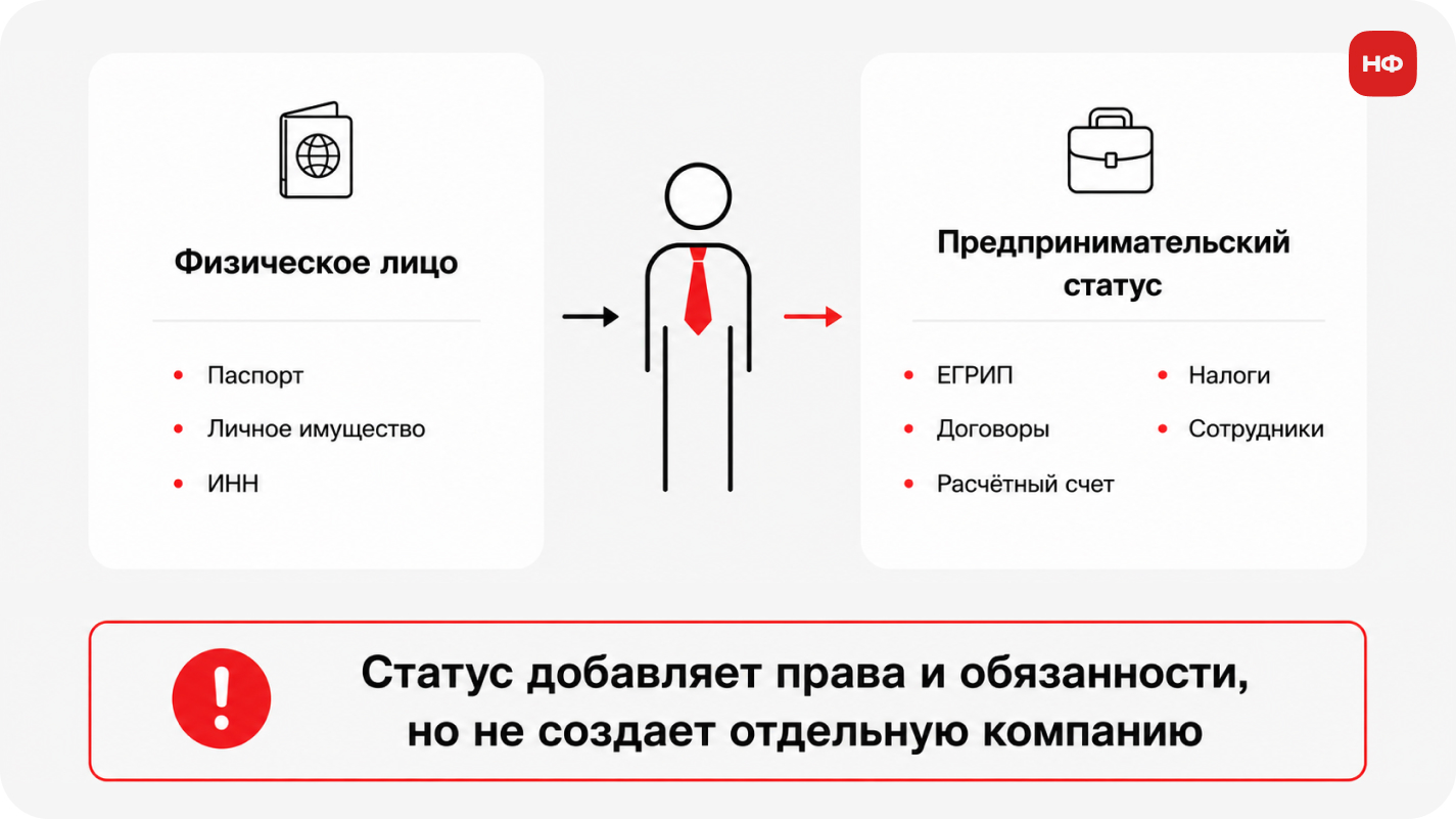 схема правового статуса индивидуального предпринимателя как физического лица с предпринимательскими обязанностями