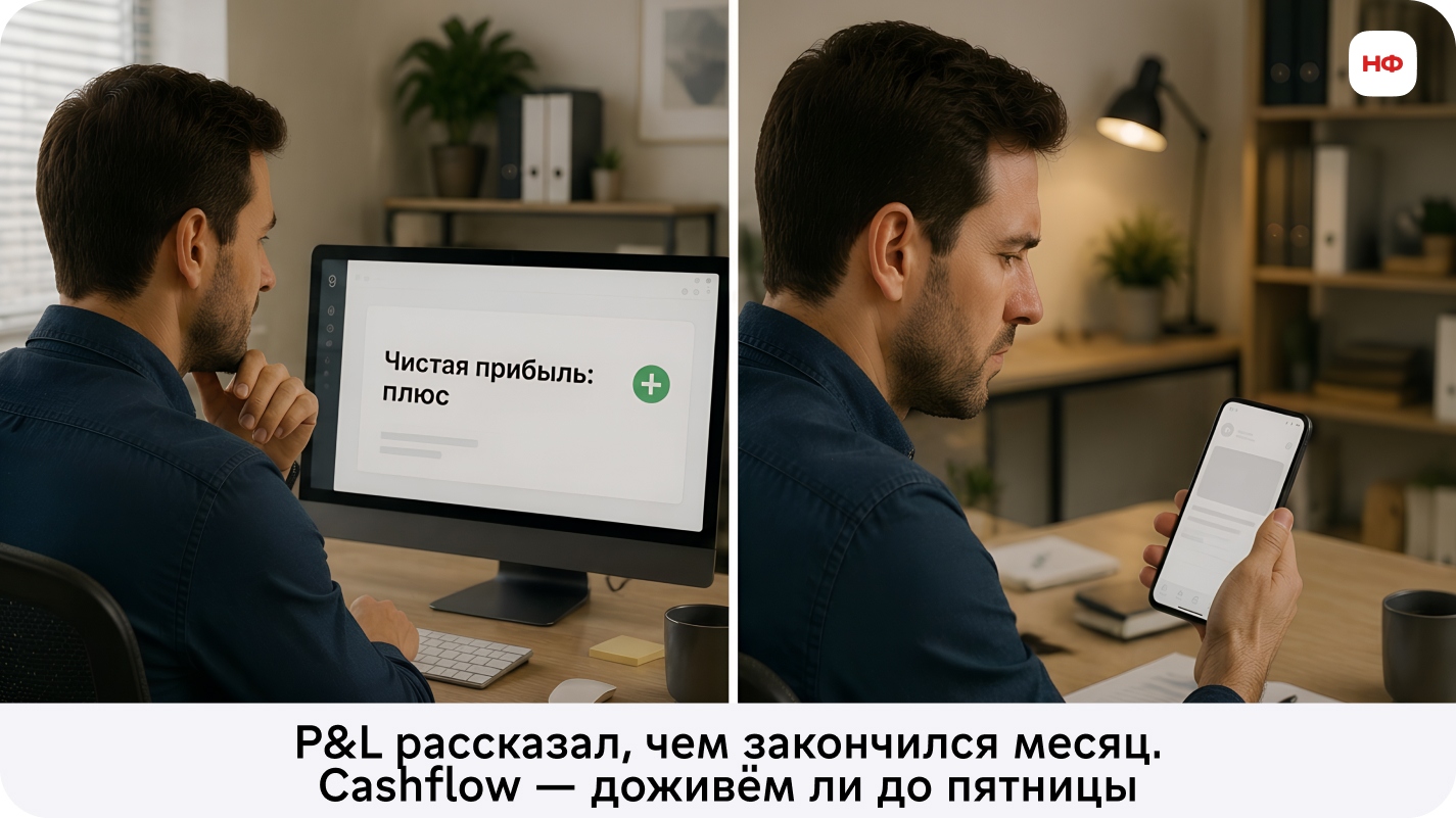 фотомем о различии между прибылью в P&L и деньгами на расчётном счёте